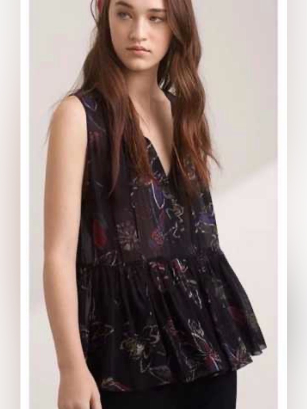Aritzia Wilfred Sheer Peplum V-Neck Top